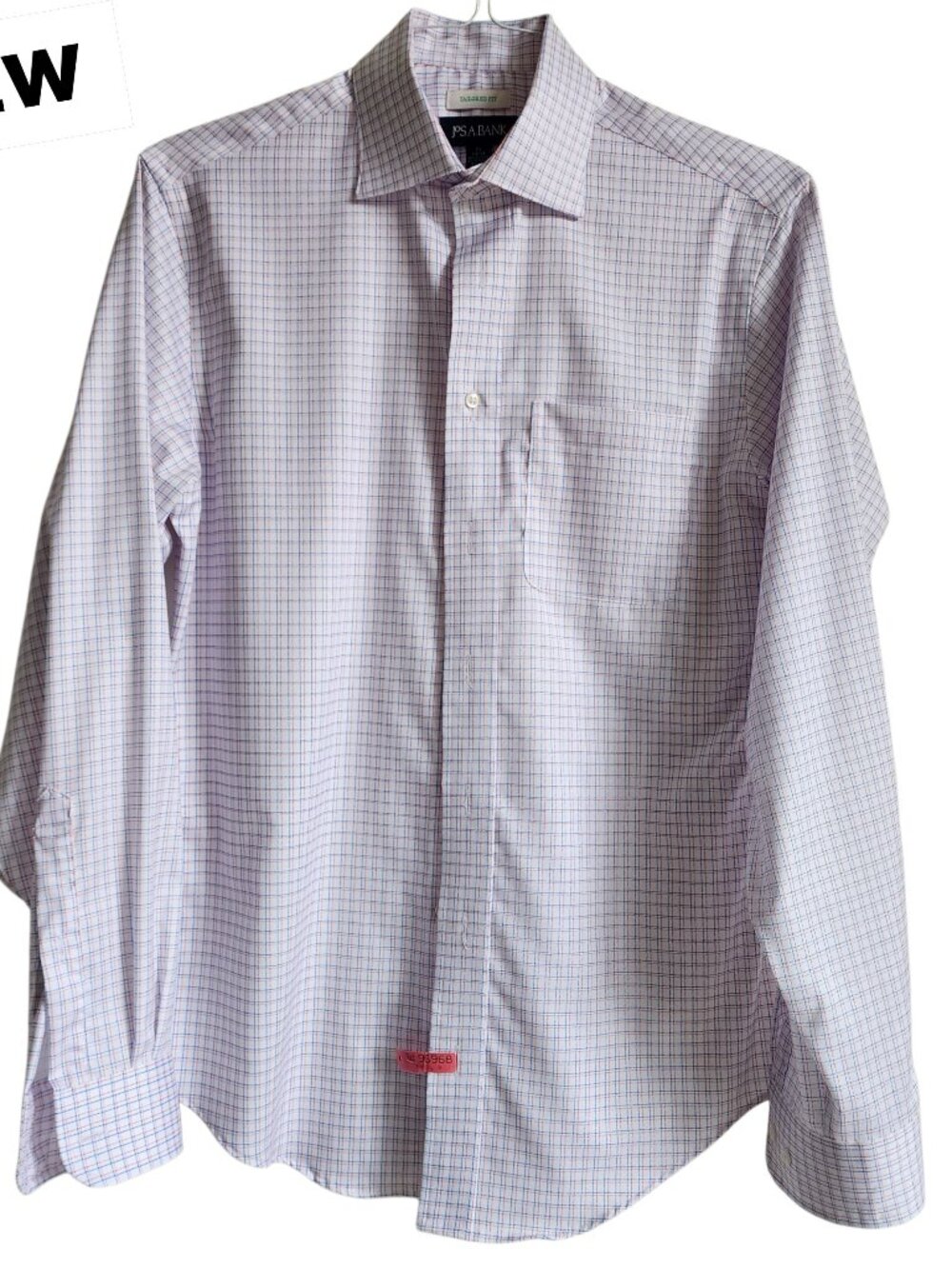 15 34/35 Red White Blue Dress Shirt Tailored Fit Jos A Bank Checked Long Sleeves